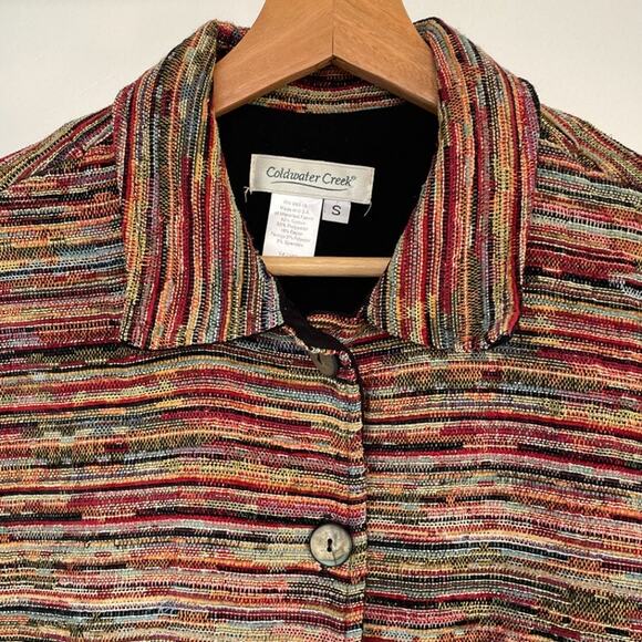 Vtg 90's Neutral Striped Woven Jacquard Button Up Collared Jacket Sz S Minimal - Picture 7 of 10